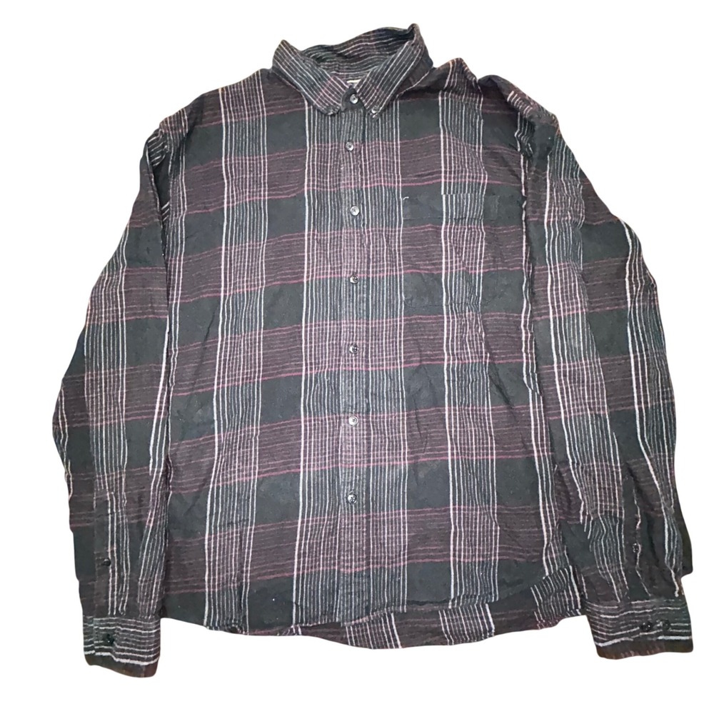 Dubinik Mens 3XL Flannel Shirt Black Red Plaid 100% Cotton Long Sleeve Button Up